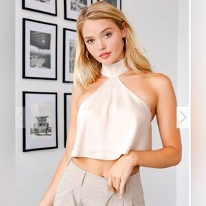 Yellow The Label Halter Neck Satin Top